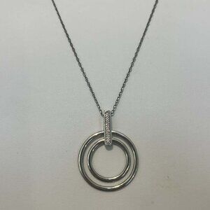 TOCARA Sterling Silver and DiAmi Double Circle Pendant Necklace